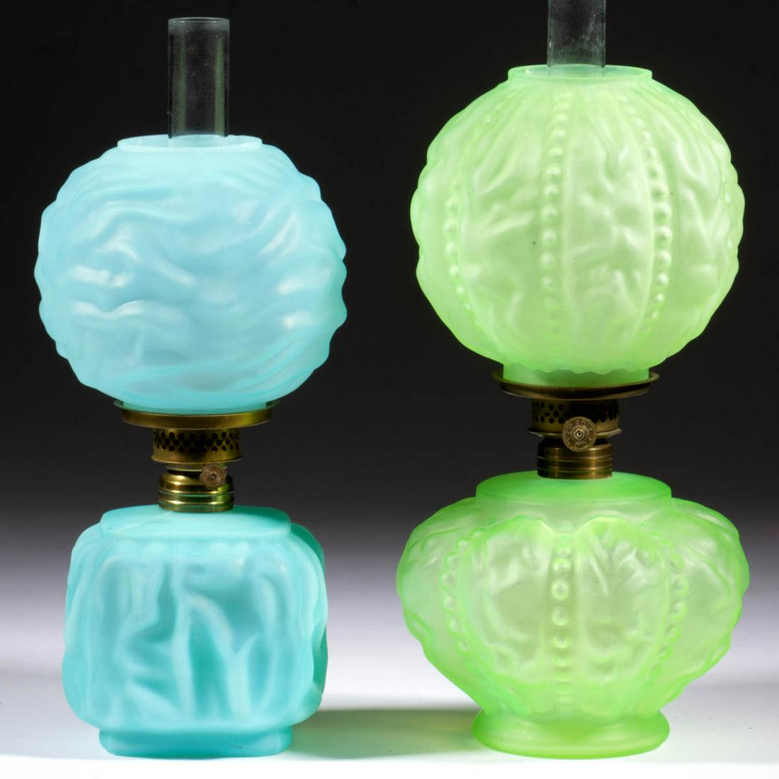 ASSORTED SATIN GLASS MINIATURE LAMPS, LOT OF TWO (1 of 1)