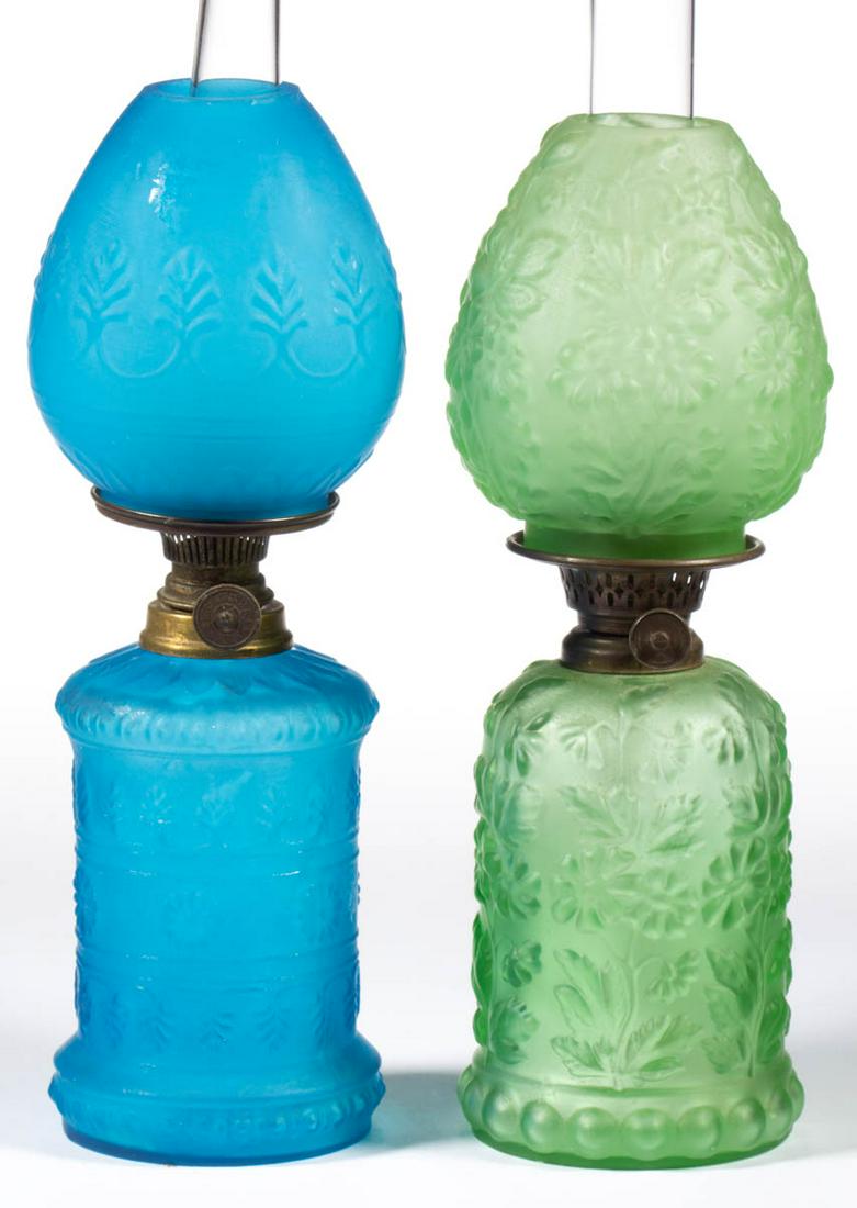 ASSORTED EMBOSSED FLORAL SATIN GLASS MINIATURE LAMPS, (1 of 1)