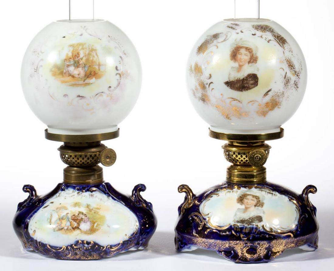 VICTORIAN TRANSFER DECORATED MINIATURE LAMPS, LOT OF (1 of 1)