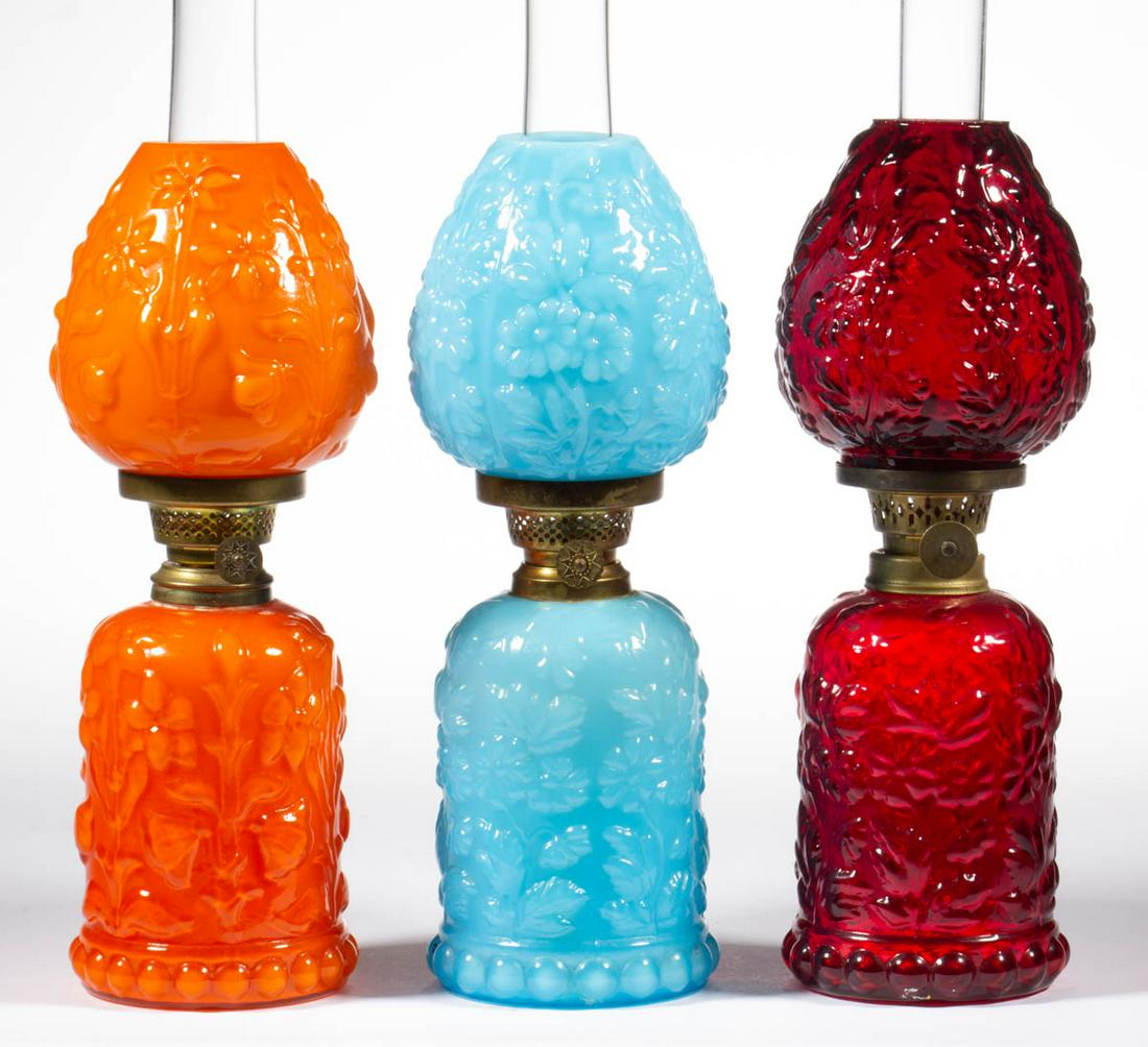 ASSORTED EMBOSSED FLORAL MINIATURE LAMPS, LOT OF THREE (1 of 1)