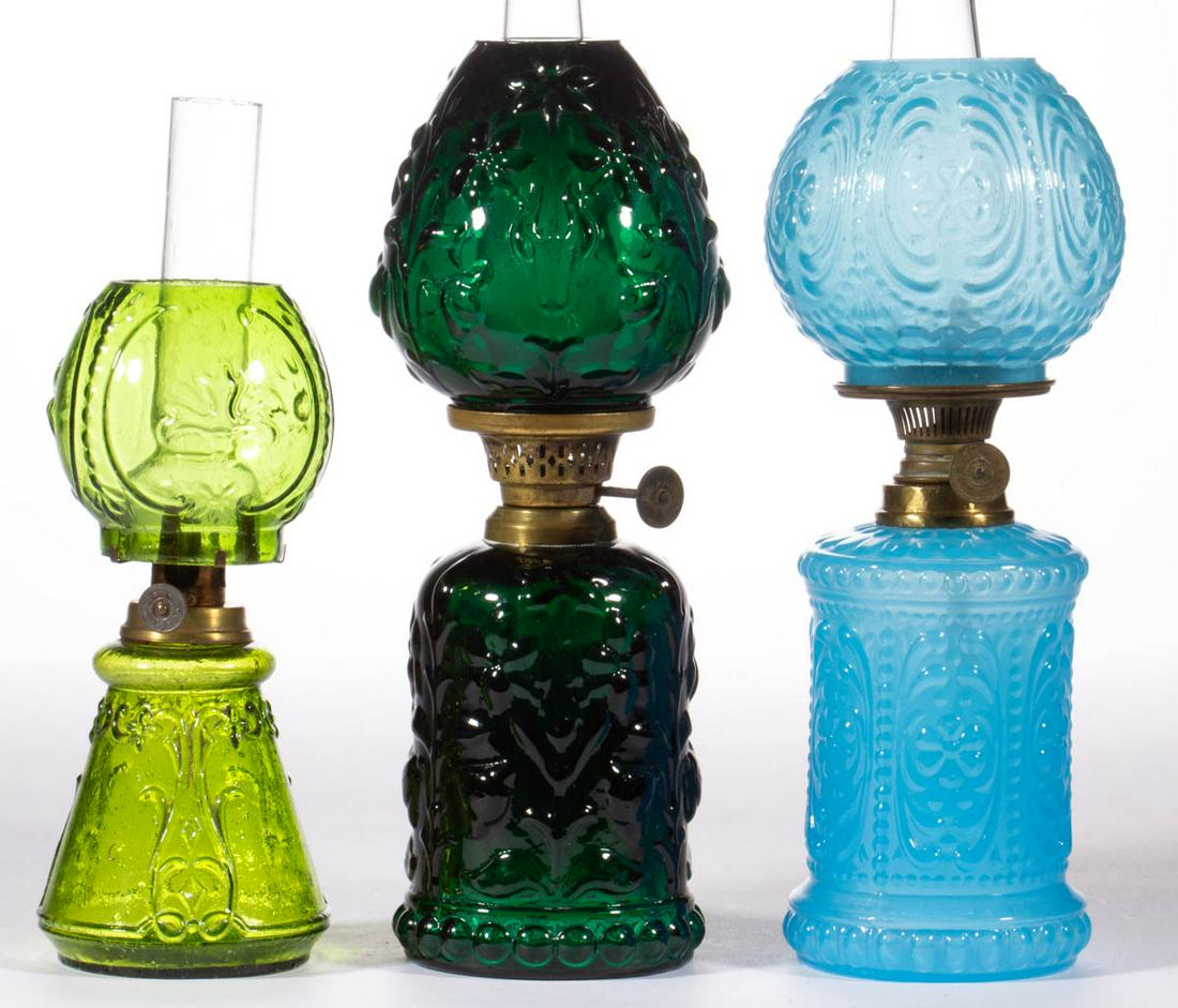 ASSORTED EMBOSSED PATTERN MINIATURE LAMPS, LOT OF THREE (1 of 1)