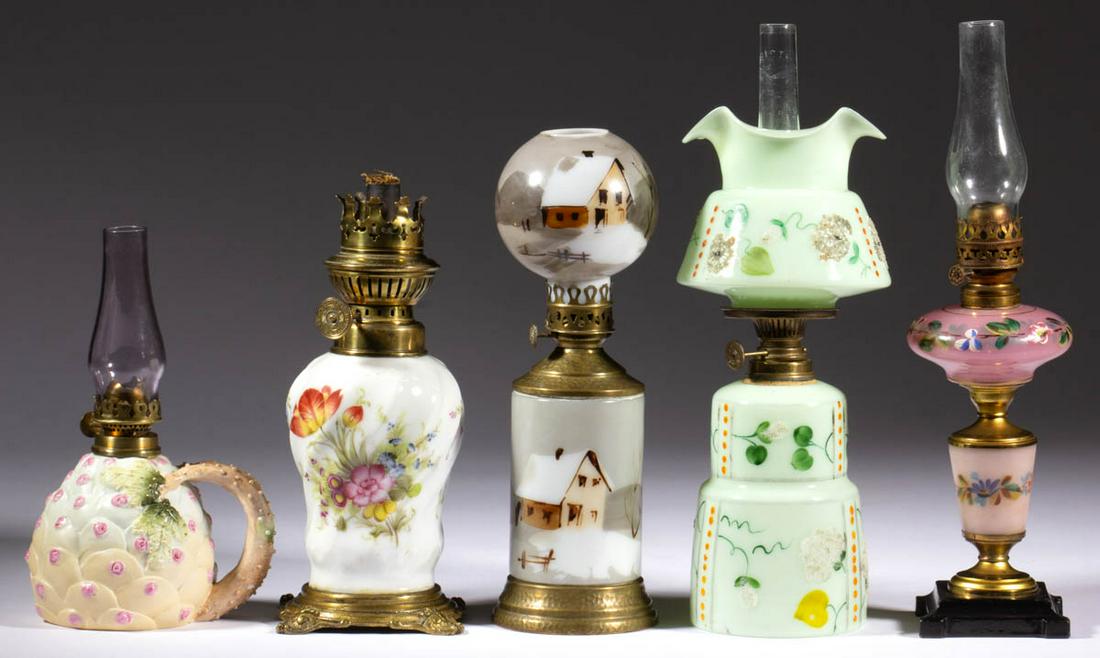 ASSORTED CERAMIC AND GLASS DECORATED MINIATURE LAMPS, (1 of 1)