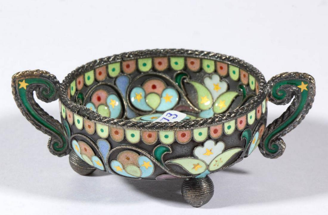 RUSSIAN ENAMELED 0.916 SILVER OPEN SALT (1 of 3)