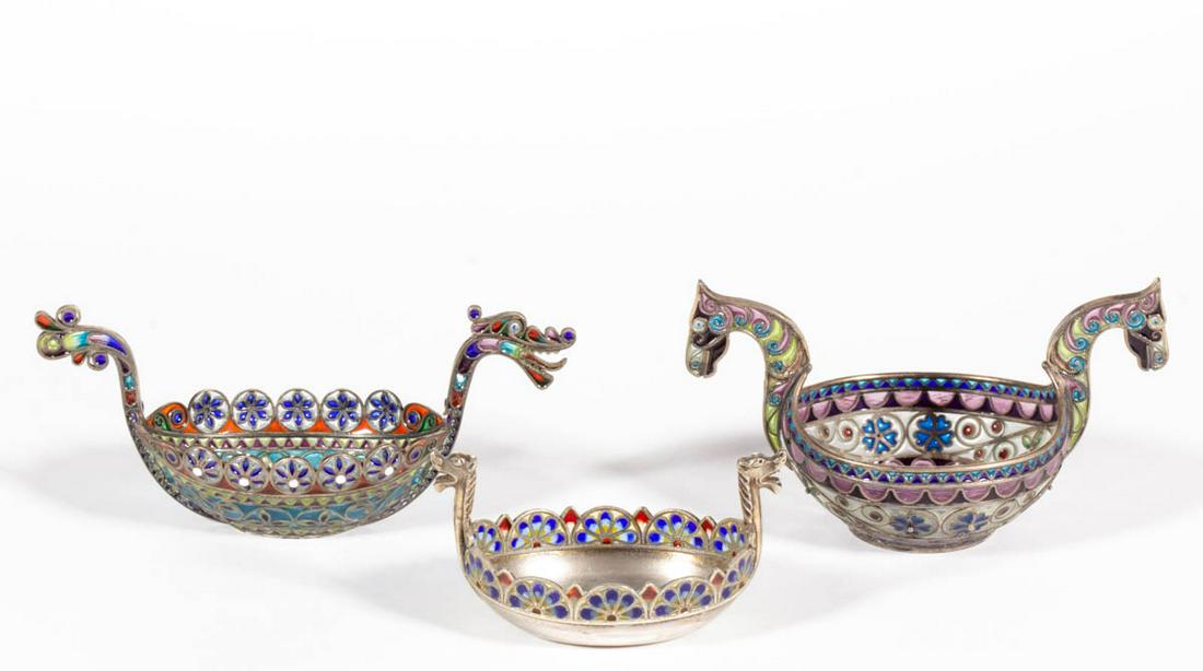 NORWEGIAN PLIQUE-A-JOUR ENAMELED SILVER OPEN SALTS, LOT (1 of 1)