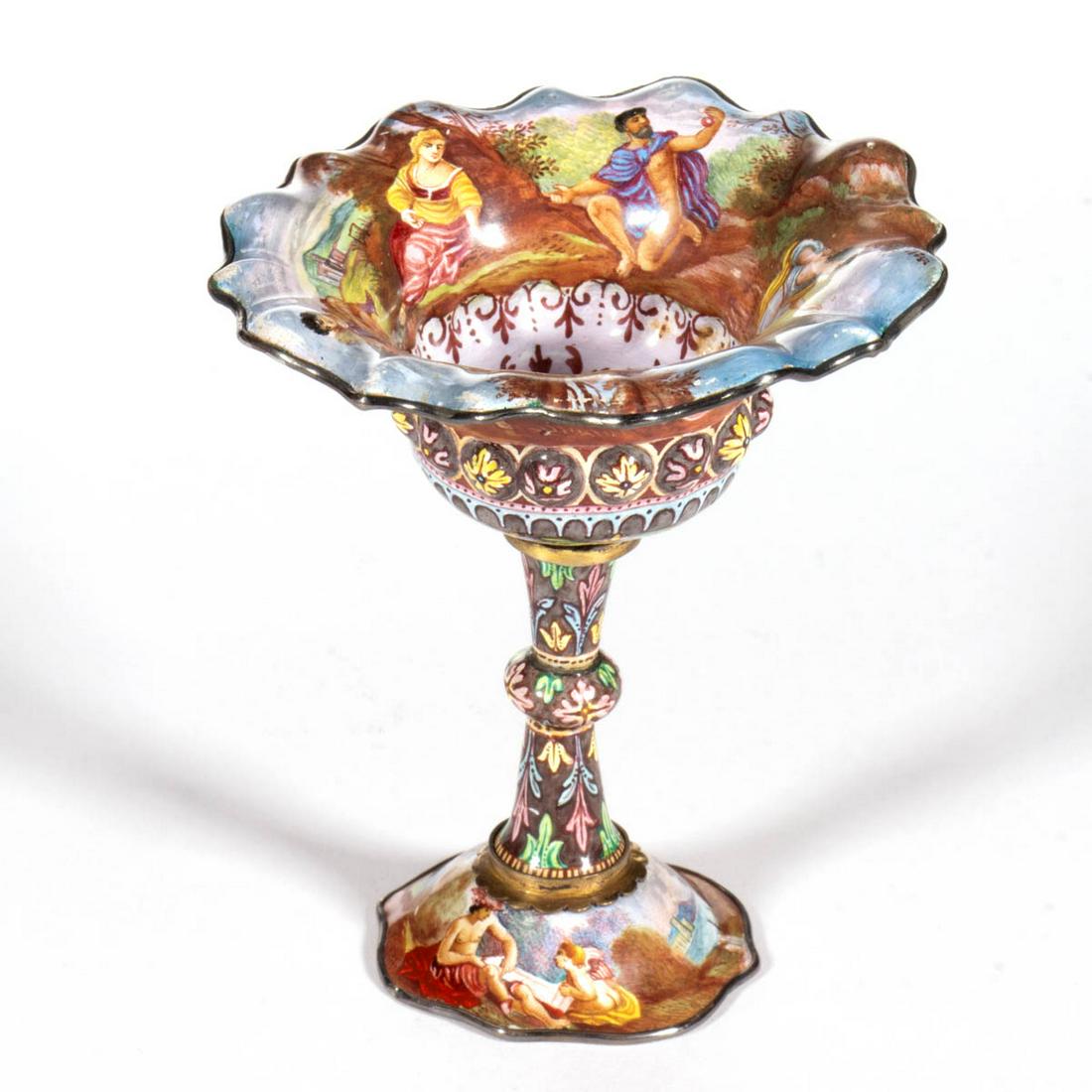 VIENNESE ENAMELED PEDESTAL OPEN SALT (1 of 3)