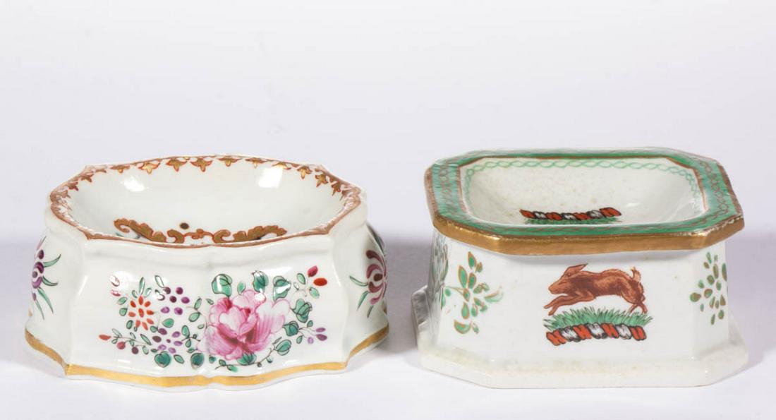 FRENCH PORCELAIN HAND-PAINTED OPEN SALTS, LOT OF TWO (1 of 2)