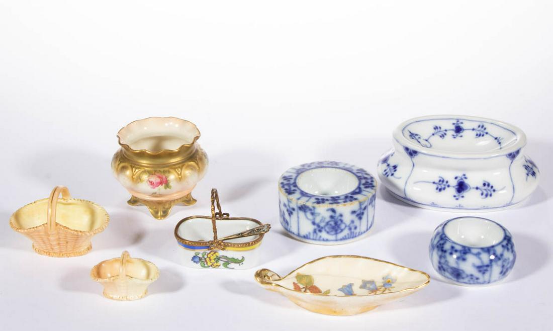 EUROPEAN PORCELAIN OPEN SALTS, LOT OF EIGHT (1 of 1)