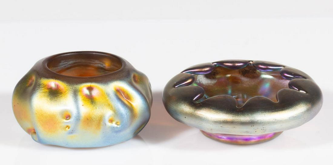 STEUBEN GOLD AURENE IRIDESCENT ART GLASS OPEN SALTS, (1 of 1)