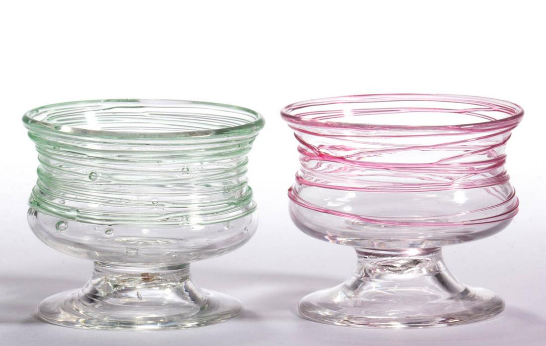 STEUBEN THREADED ART GLASS FOOTED OPEN SALTS, LOT OF (1 of 1)