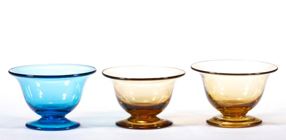 STEUBEN ART GLASS FOOTED OPEN SALTS, LOT OF THREE (1 of 1)