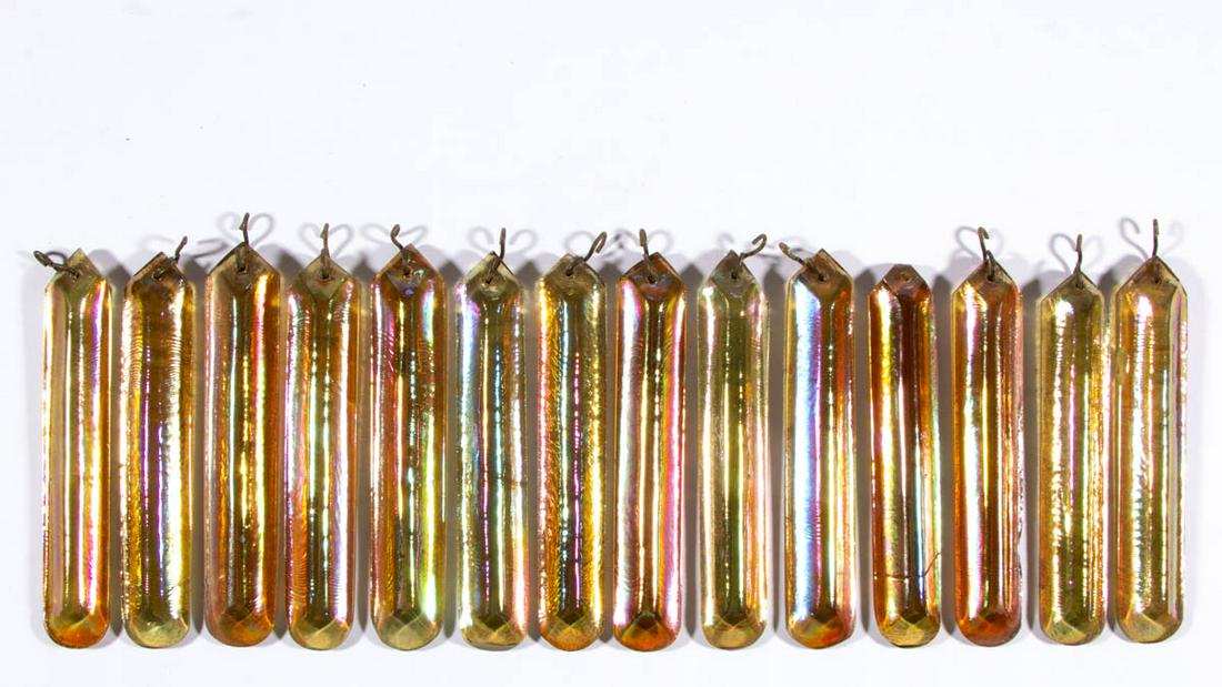 TIFFANY ATTRIBUTED IRIDESCENT ART GLASS HANGING PRISMS, (1 of 1)