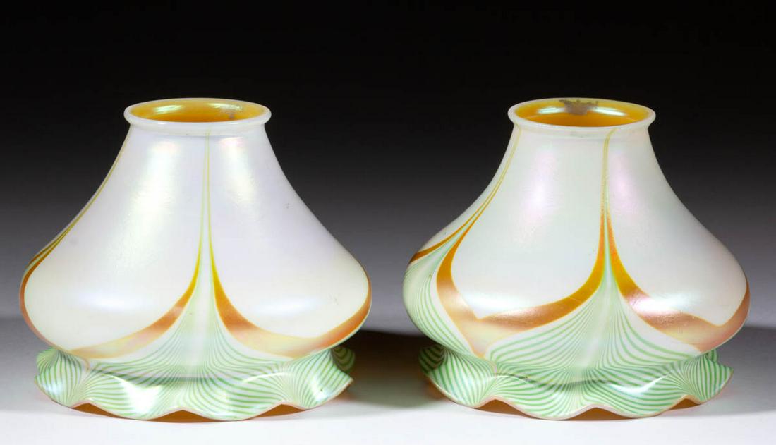 STEUBEN PULLED FEATHER IRIDESCENT ART GLASS PAIR OF (1 of 2)