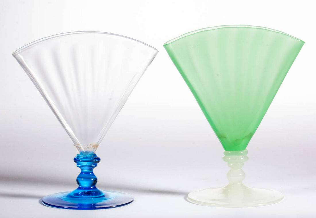 STEUBEN PANEL-OPTIC ART GLASS FAN VASES, LOT OF TWO (1 of 1)