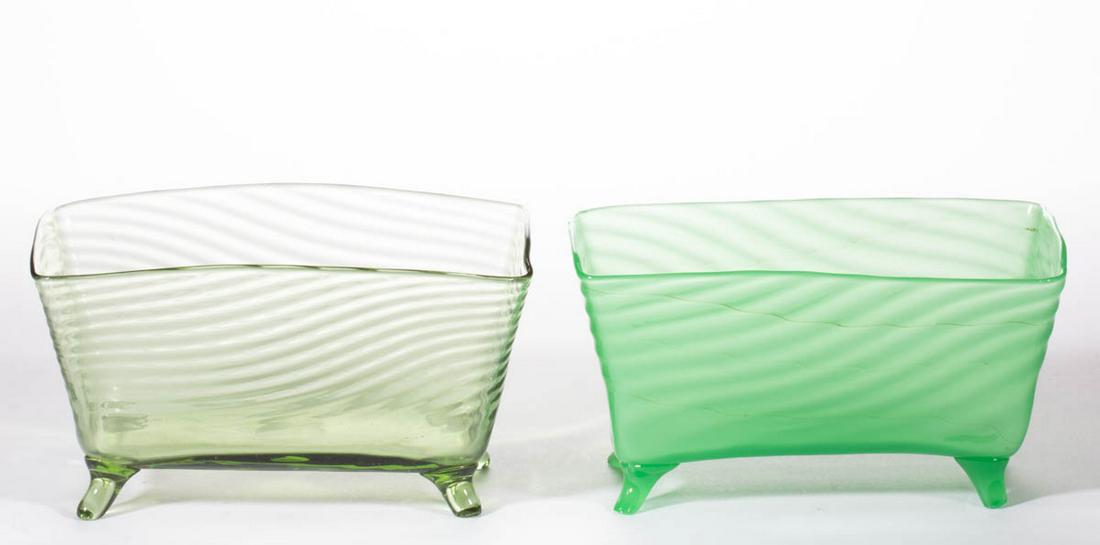 STEUBEN ATTRIBUTED SWIRLED ART GLASS BOWLS / PLANTERS, (1 of 1)