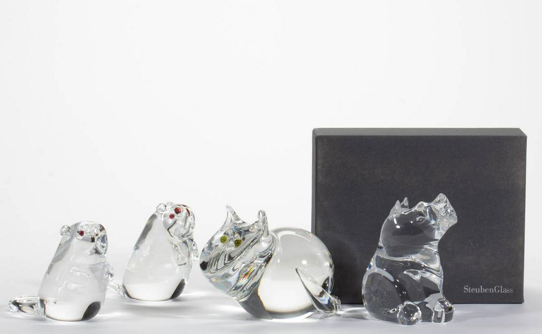 STEUBEN CRYSTAL ART GLASS FIGURINES / PAPERWEIGHTS, LOT (1 of 1)