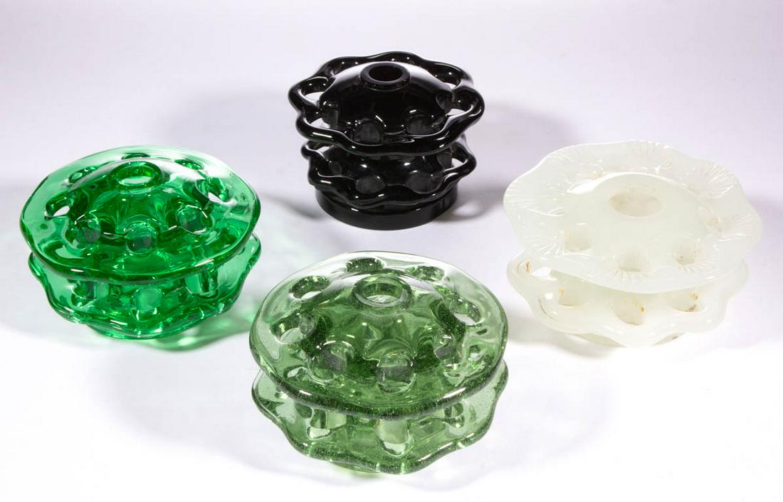 STEUBEN ATTRIBUTED ART GLASS FLOWER FROGS, LOT OF FOUR (1 of 1)