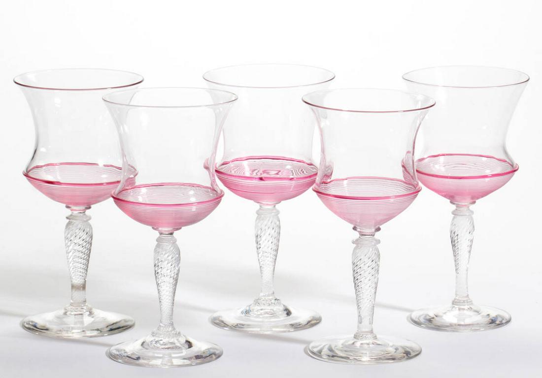 STEUBEN THREADED ART GLASS GOBLETS, LOT OF FIVE (1 of 1)