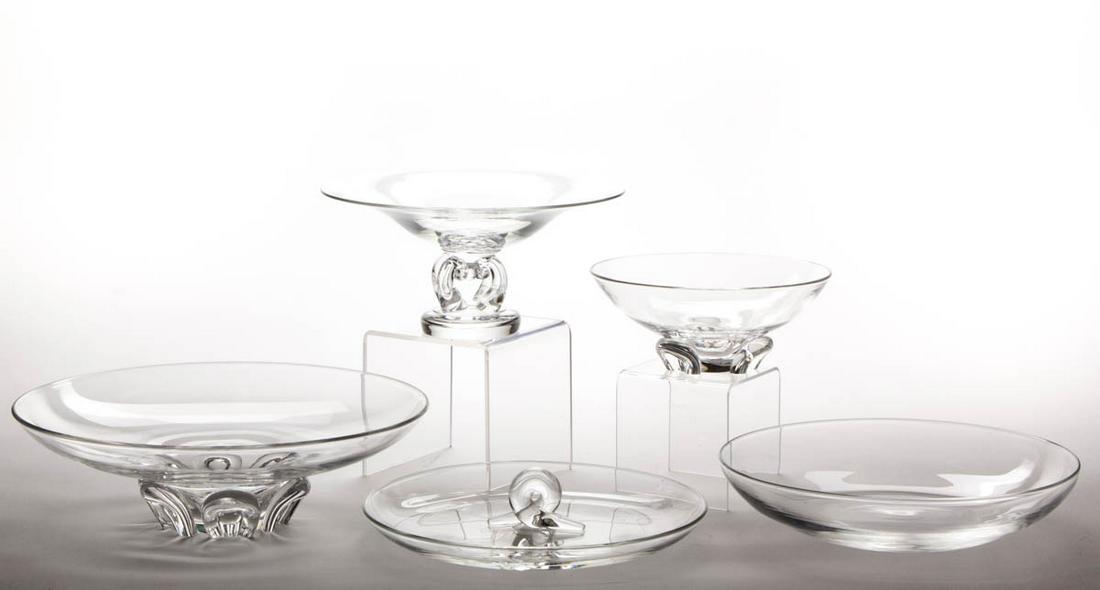 STEUBEN CRYSTAL ART GLASS ARTICLES, LOT OF FIVE (1 of 4)