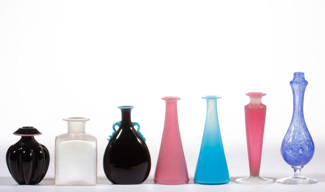 STEUBEN ATTRIBUTED ART GLASS PERFUME BOTTLES, LOT OF (1 of 1)