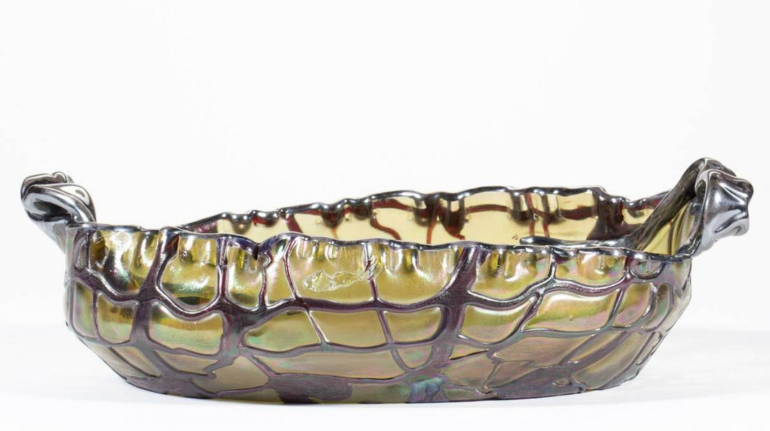 PALLME-KONIG VEINED SILVER-OVERLAY ART GLASS DISH (1 of 5)