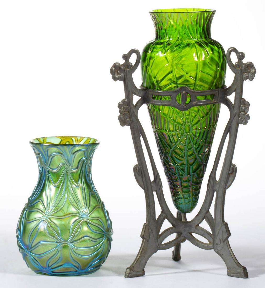 LOETZ ATTRIBUTED IRIDESCENT ART GLASS VASES, LOT OF TWO (1 of 2)