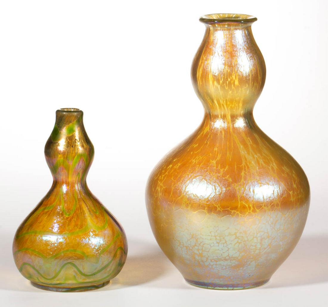 BOHEMIAN IRIDESCENT ART GLASS VASES, LOT OF TWO (1 of 2)