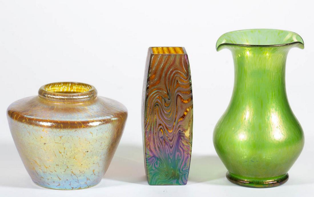 ASSORTED BOHEMIAN ART GLASS VASES, LOT OF THREE (1 of 3)