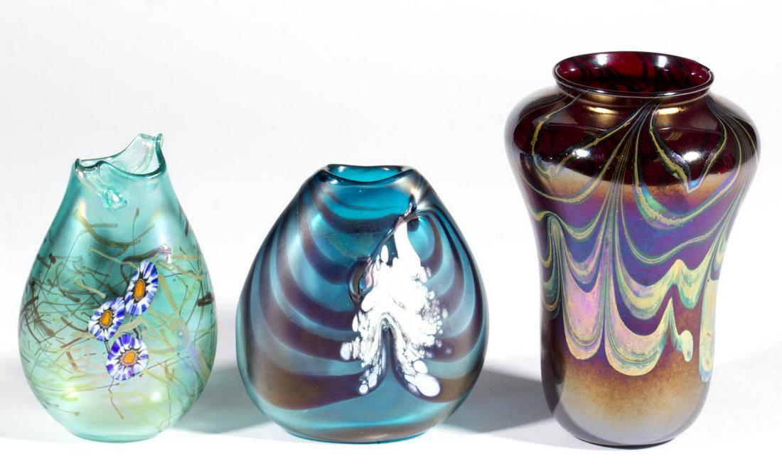 ASSORTED STUDIO ART GLASS VASES, LOT OF THREE (1 of 6)