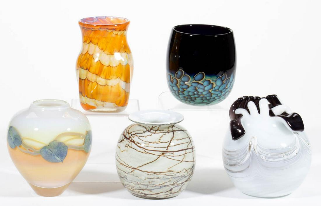 ASSORTED STUDIO ART GLASS VASES, LOT OF FIVE (1 of 6)