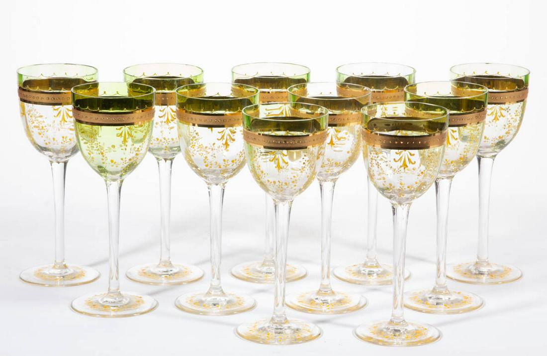 MOSER ATTRIBUTED ENAMEL-DECORATED GOBLETS, LOT OF 11 (1 of 1)