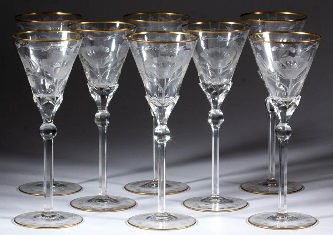 MOSER ATTRIBUTED PAULA ENGRAVED GLASS WINES, LOT OF (1 of 1)