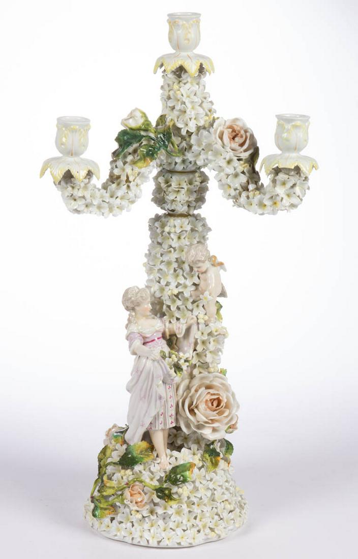 GERMAN PORCELAIN SCHNEEBALLEN-STYLE FIGURAL THREE-ARM (1 of 4)