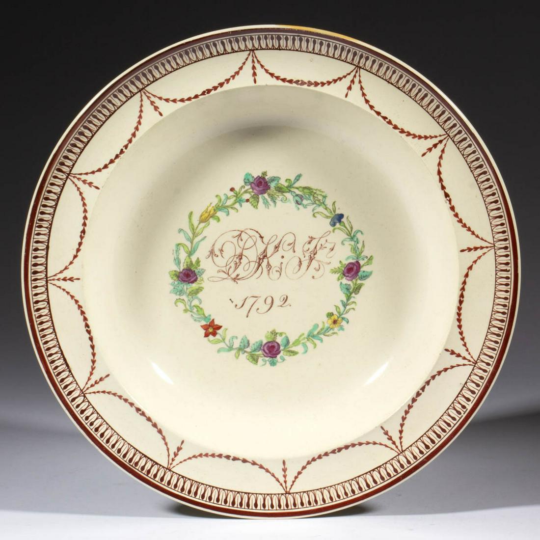 ENGLISH HAND-PAINTED CREAMWARE CERAMIC SOUP PLATE (1 of 3)