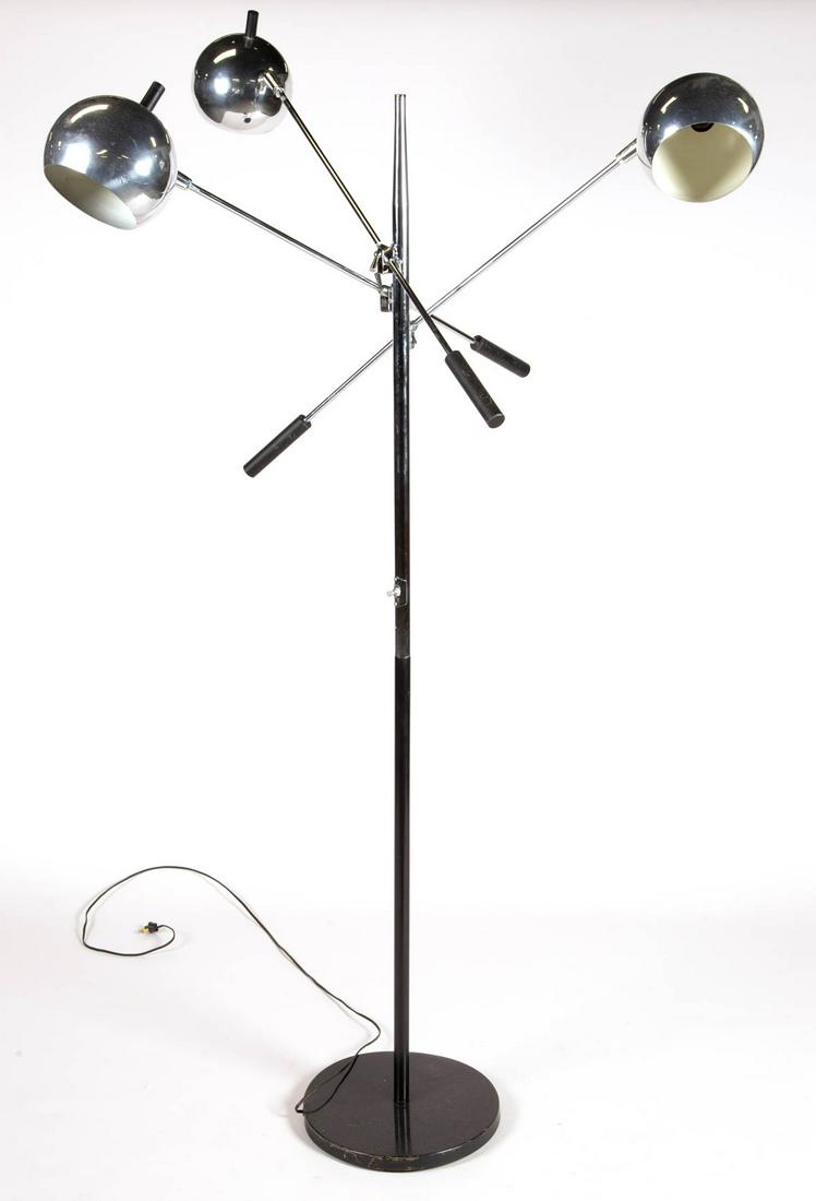 ROBERT SONNEMAN TRIENNALE MID-CENTURY MODERN ATOMIC: ROBERT SONNEMAN TRIENNALE MID-CENTURY MODERN ATOMIC ORBITER FLOOR LAMP, three-branches, retains an old sticker for "Underwriter's Laboratories Listed Portable Lamp Issue 91-848 E241-47". Third quarter