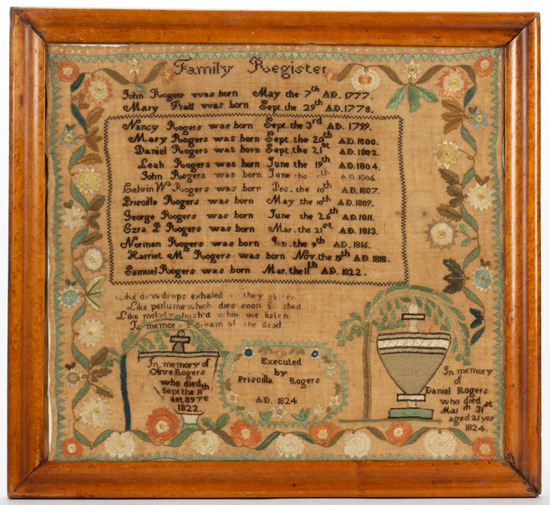 WEYMOUTH, MASSACHUSETTS FAMILY RECORD NEEDLEWORK (1 of 5)