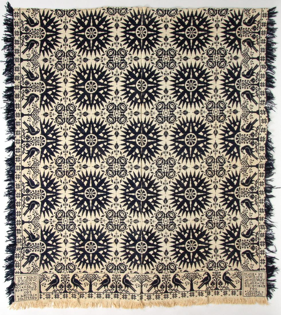 CLARK CO., OHIO SIGNED AND DATED JACQUARD COVERLET (1 of 5)