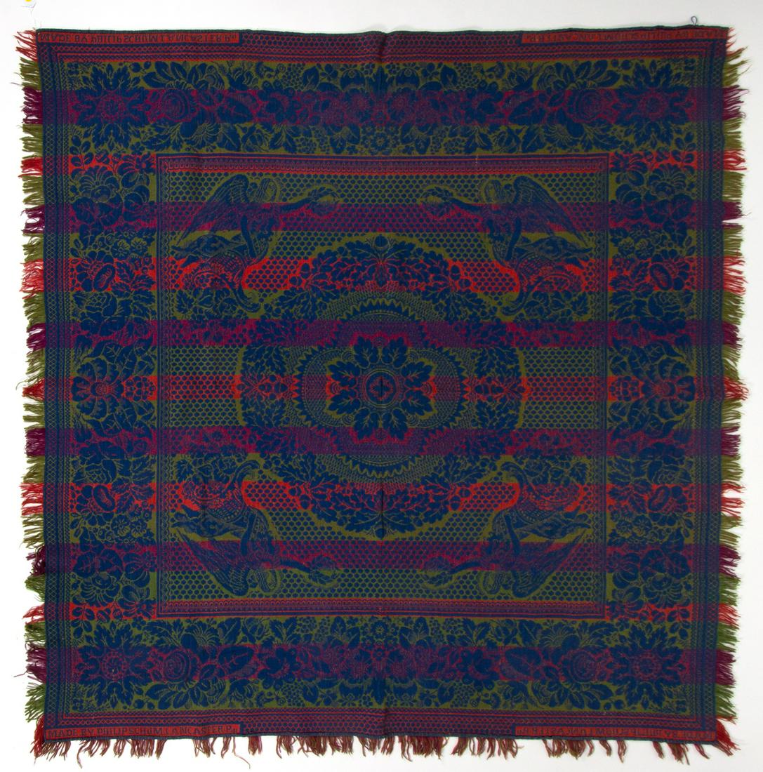 LANCASTER, PENNSYLVANIA SIGNED JACQUARD COVERLET (1 of 5)