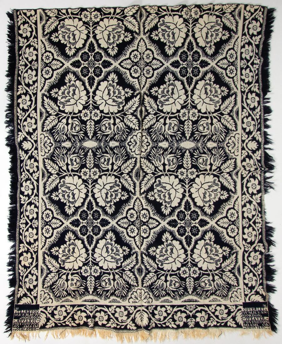 COVINGTON, OHIO SIGNED AND DATED JACQUARD COVERLET (1 of 5)