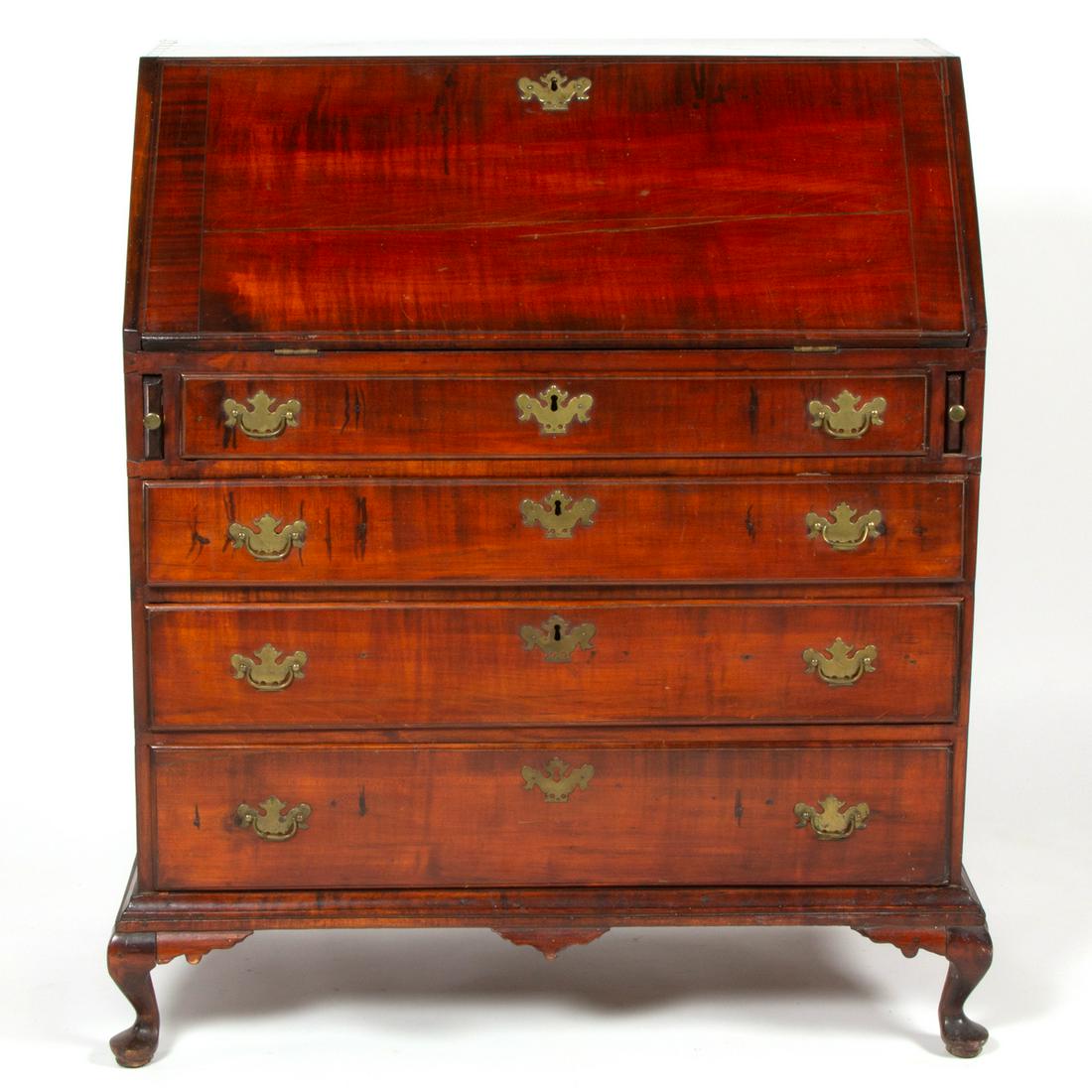 NEW ENGLAND QUEEN ANNE FIGURED MAPLE FALL-FRONT DESK (1 of 7)