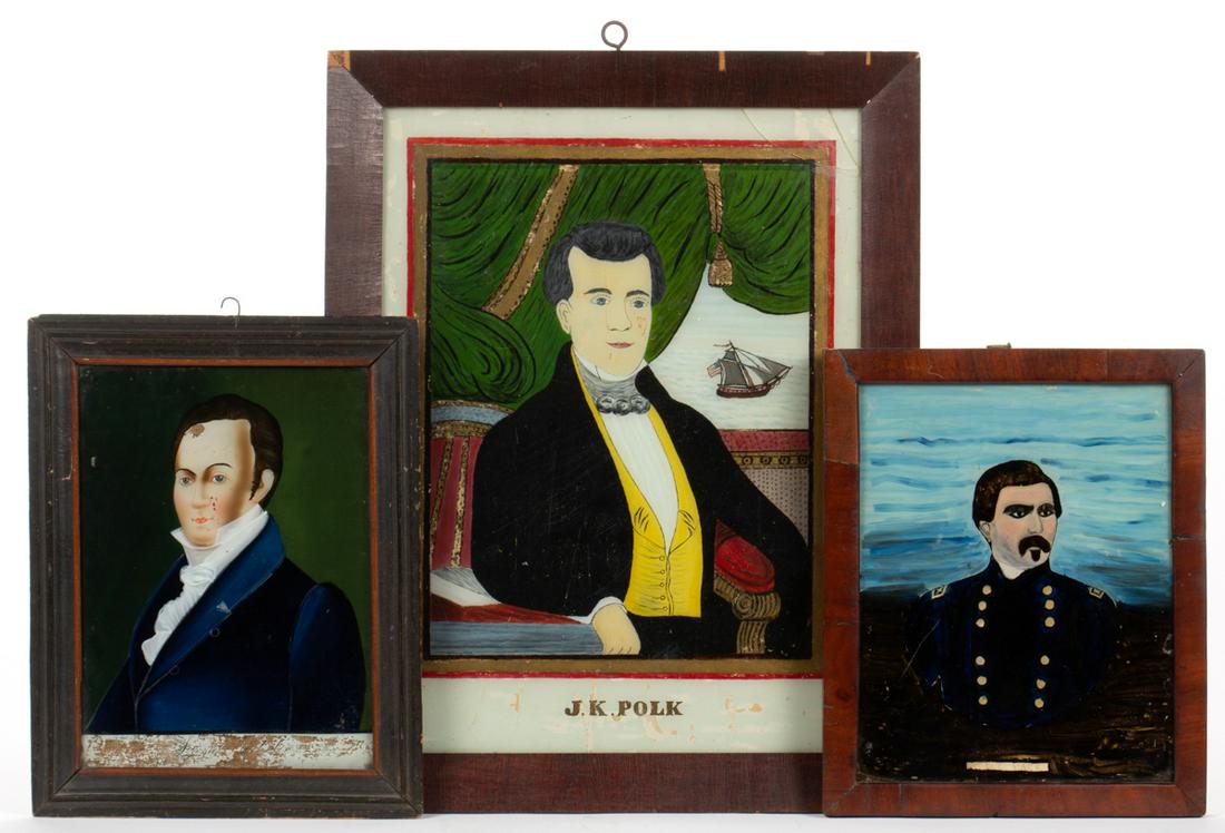 FOLK ART REVERSE-PAINTED HISTORICAL PORTRAITS, LOT OF (1 of 4)