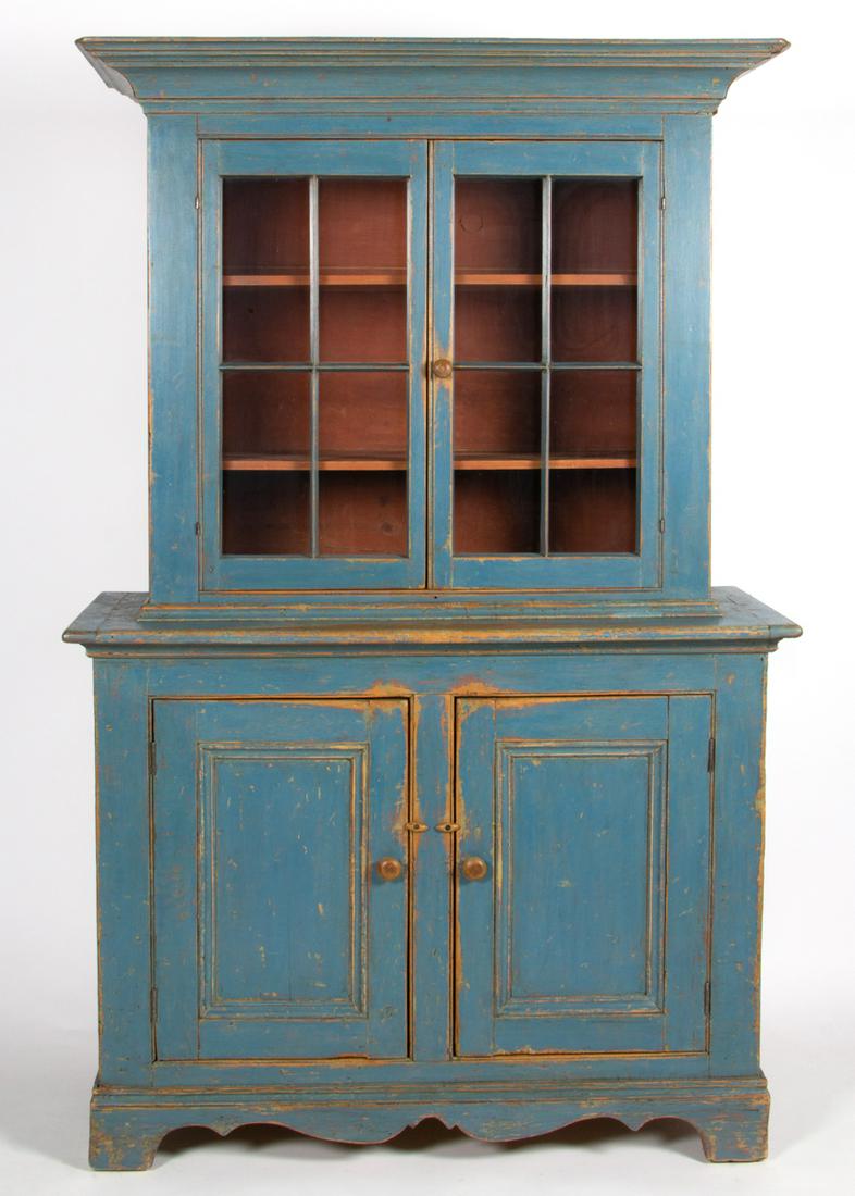 NEW ENGLAND / CANADIAN PAINTED PINE STEP-BACK CUPBOARD (1 of 7)