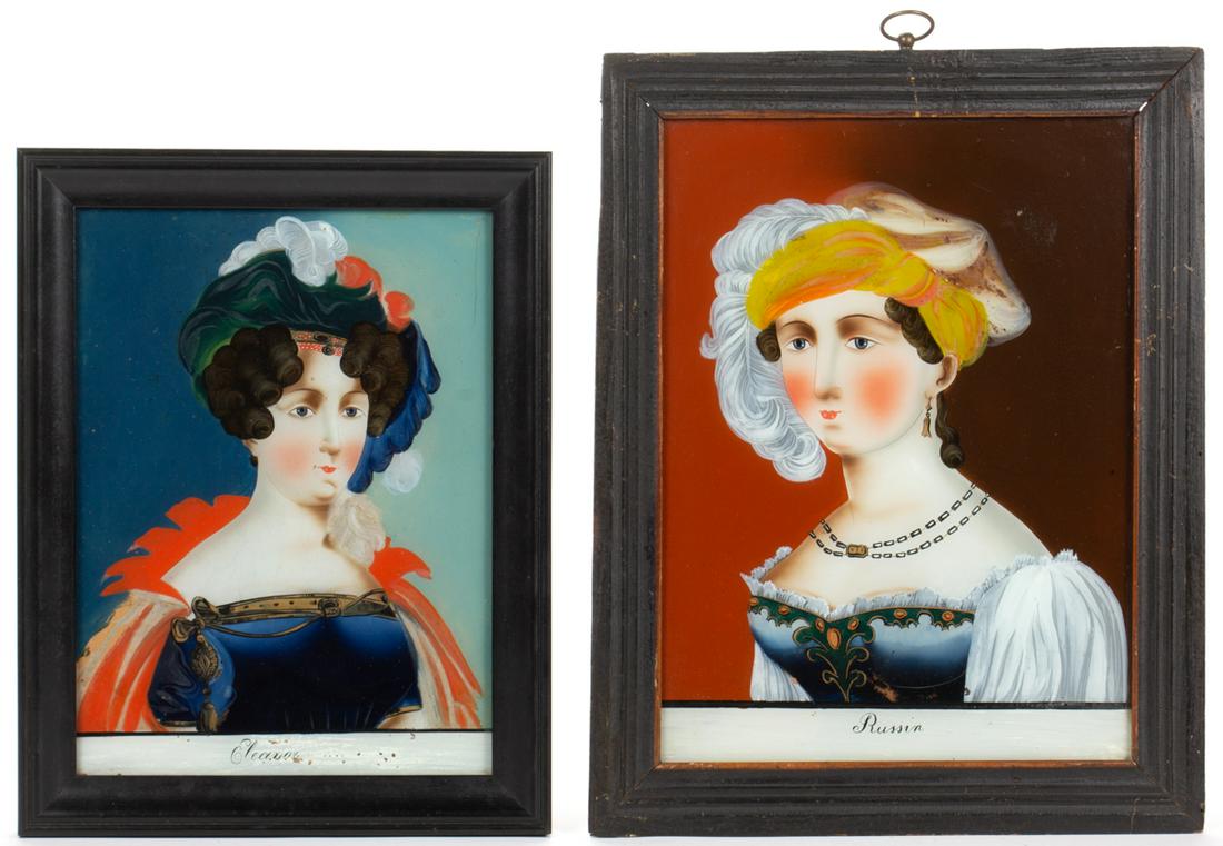 FOLK ART REVERSE-PAINTED PORTRAITS, LOT OF TWO (1 of 3)
