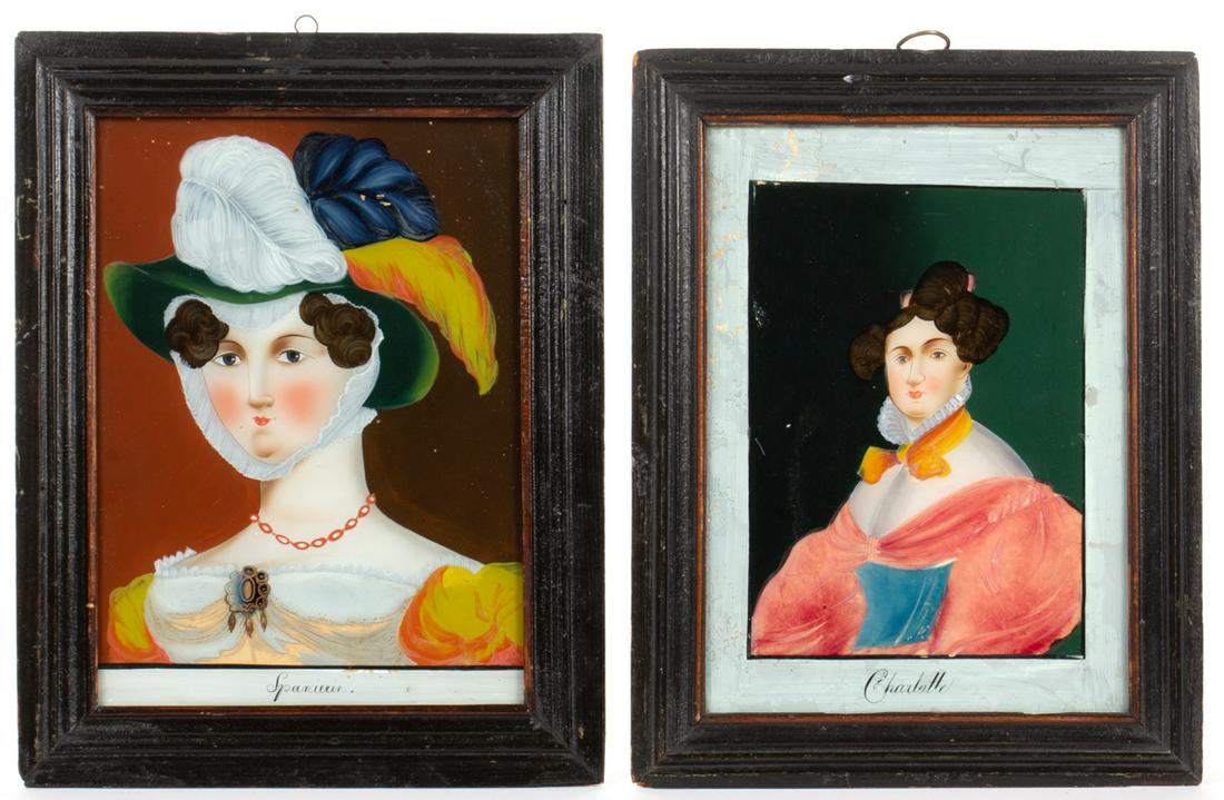 FOLK ART REVERSE-PAINTED PORTRAITS, LOT OF TWO (1 of 3)