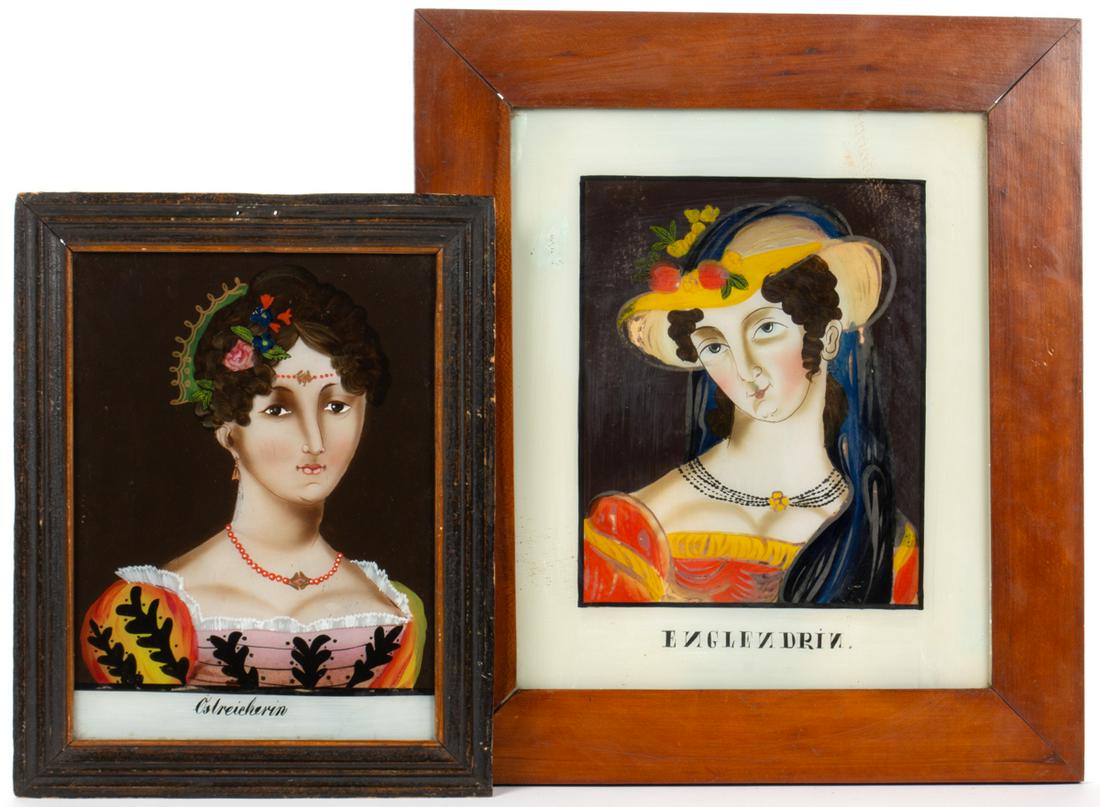 FOLK ART REVERSE-PAINTED PORTRAITS, LOT OF TWO (1 of 3)
