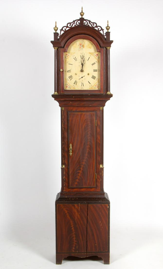 NEW ENGLAND PAINT-DECORATED PINE TALL-CASE CLOCK (1 of 6)