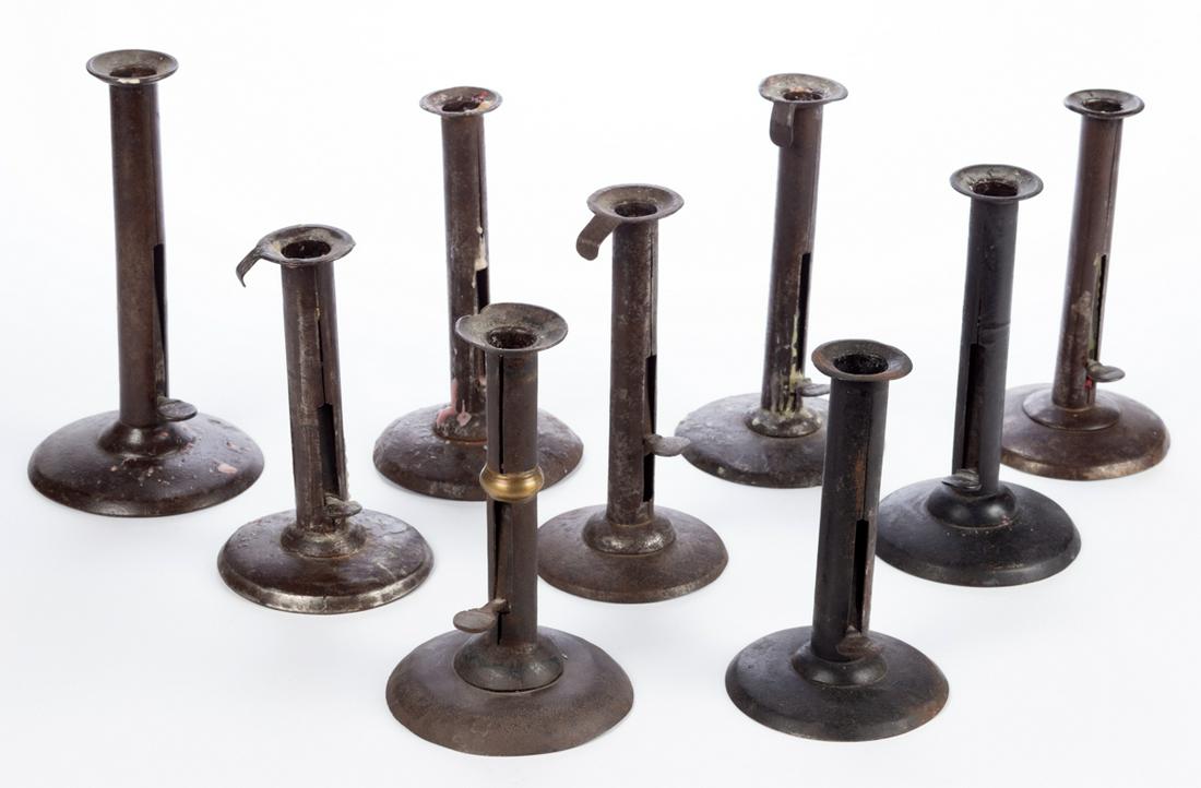 ASSORTED SHEET-IRON HOGSCRAPER CANDLESTICKS, LOT OF (1 of 1)
