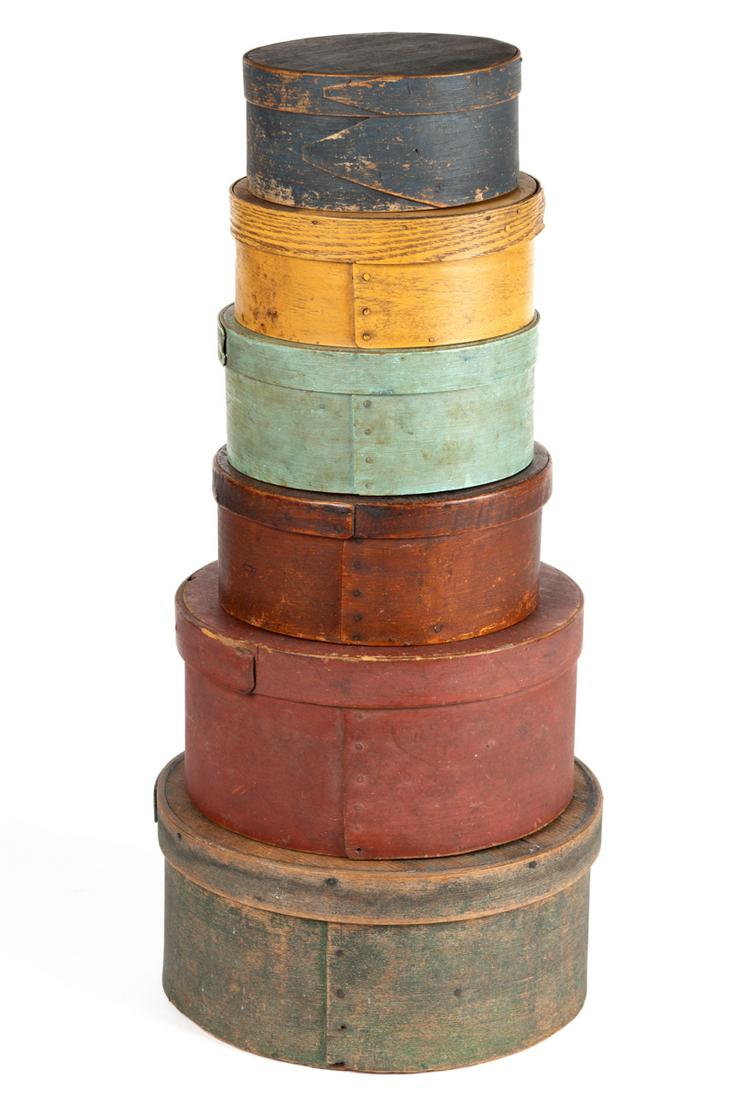 AMERICAN PAINTED BENTWOOD PANTRY BOXES, LOT OF FIVE (1 of 8)