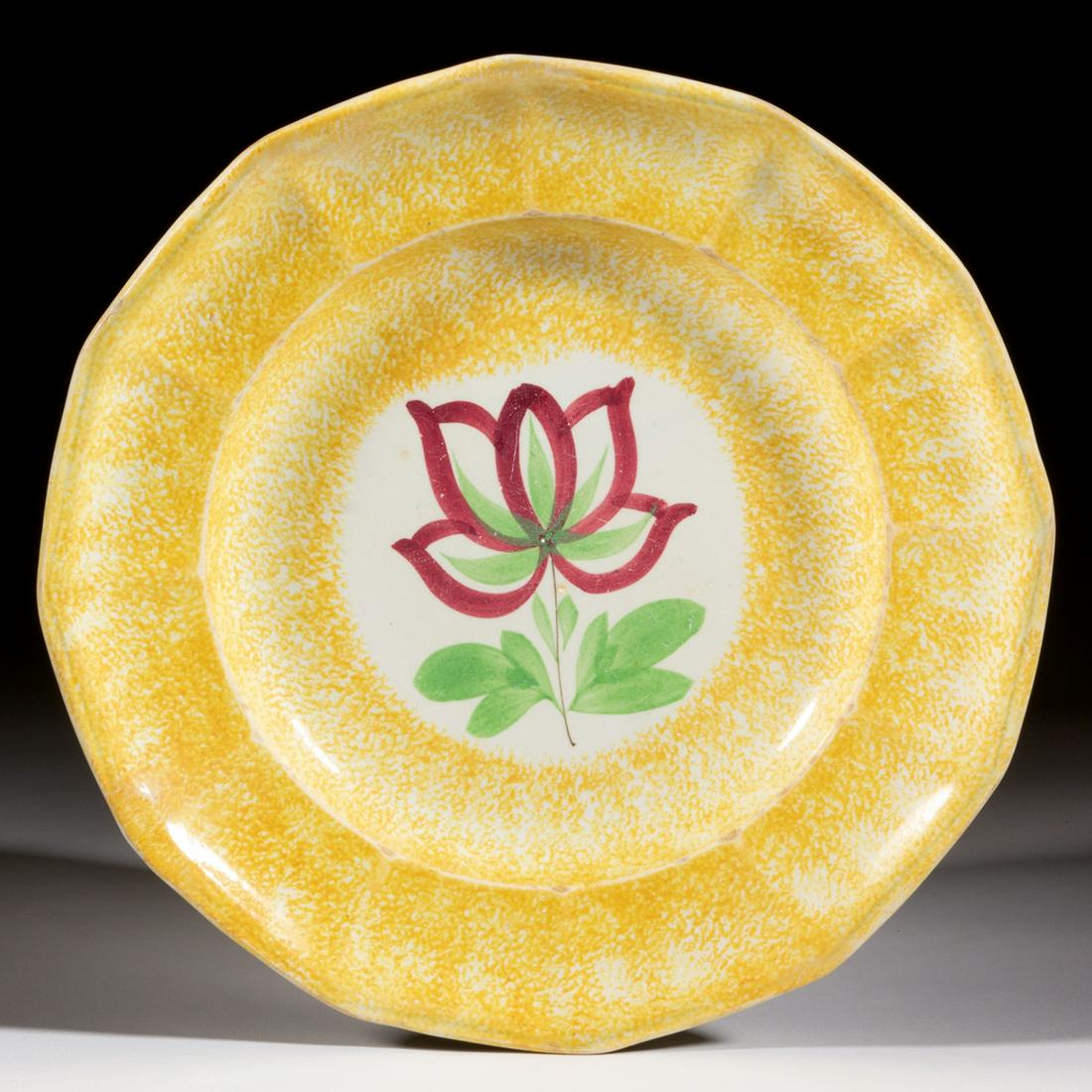 ENGLISH SPATTERWARE TULIP CERAMIC PLATE (1 of 2)