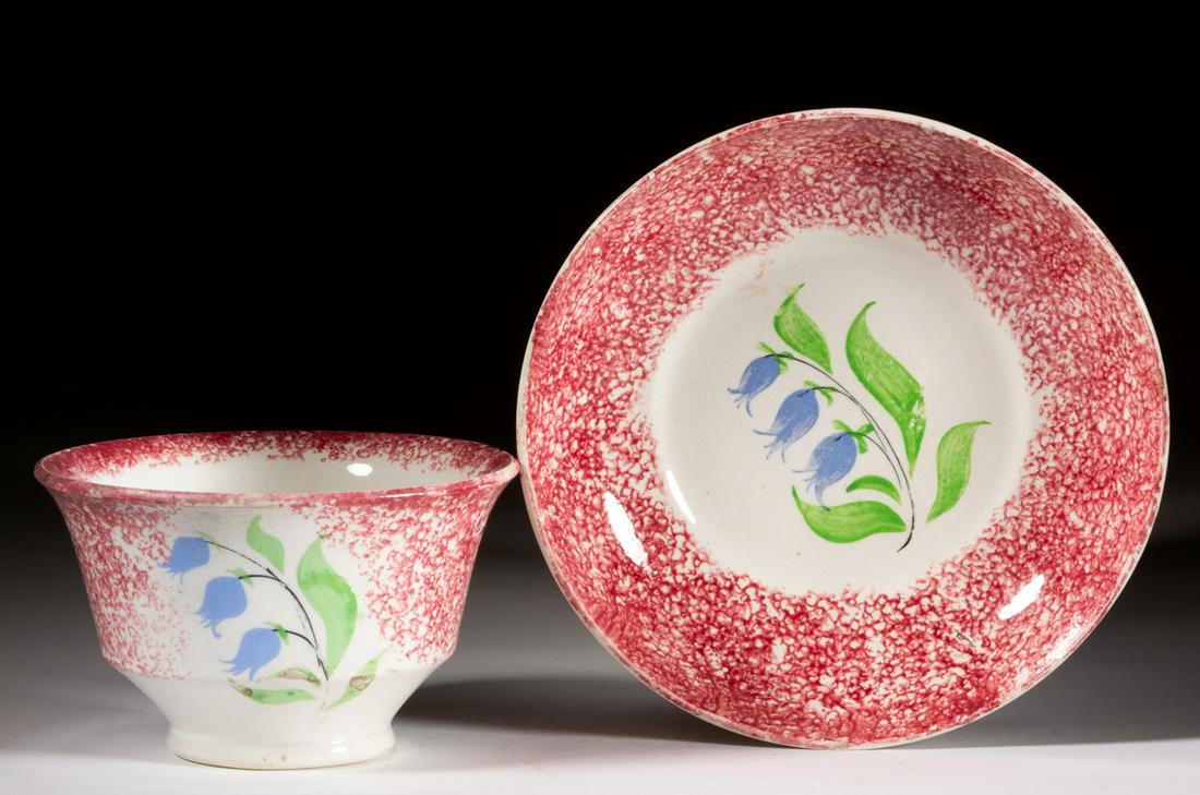 ENGLISH SPATTERWARE LILY OF THE VALLEY CERAMIC CUP AND (1 of 1)