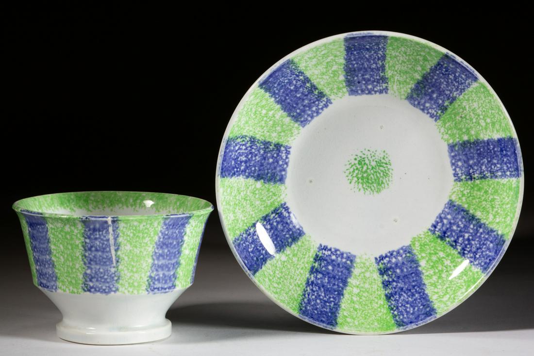 ENGLISH SPATTERWARE RAINBOW BANDED CERAMIC CUP AND (1 of 1)